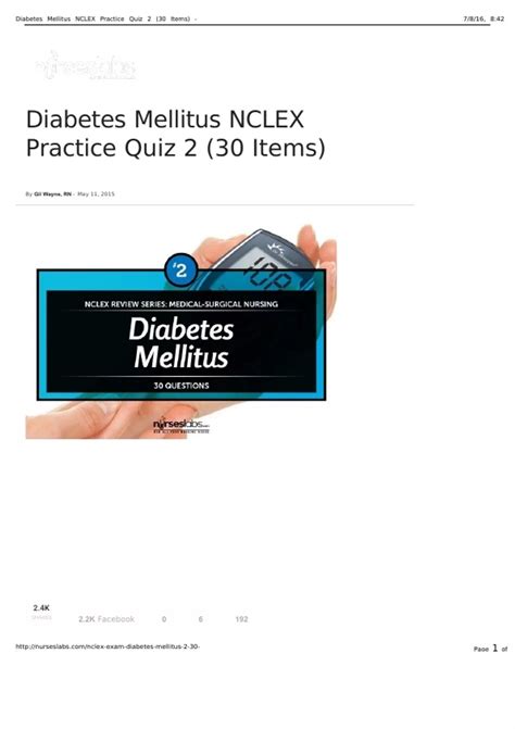 Diabetes Mellitus NCLEX Quiz .